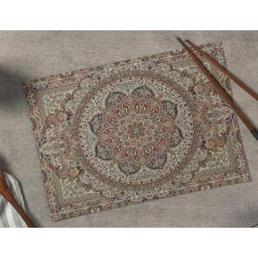 Imagem de Conjunto de 4 jogos americanos florais boêmios, rústico, casa de fazenda, abstrato, étnico, floral, colorido, decoração, tapete de mesa lavável de linho para casa, mesa de jantar, cozinha, festa na