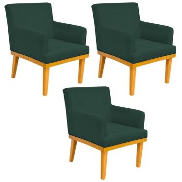Imagem de Kit 03 Poltronas Decorativa Para Sala de Estar Base Mel Beatriz W01 Suede Verde Musgo - Lyam Decor