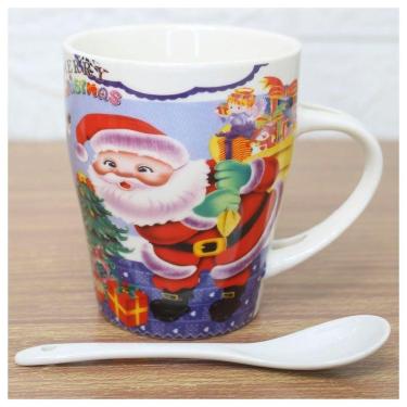 Imagem de Caneca De Natal Natalina Com Colher Papai Noel Cerâmica 300ml