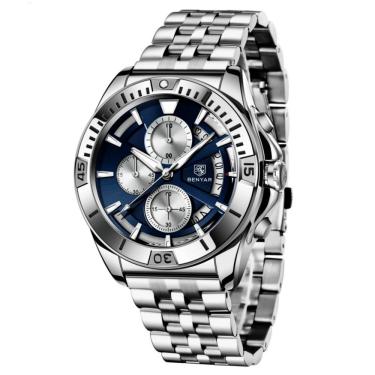 Imagem de Relógio Masculino De Pulso Quartzo Em Aço Inoxidável Esportivo à Prova D´agua Azul