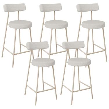 Imagem de Kit 05 Banquetas Baixa Cozinha Sala Jantar Bancada Milão Arena L02 Bouclê Cru - Lyam Decor