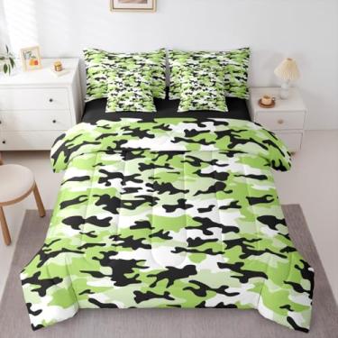 Imagem de Erosebridal Jogo de edredom King de camuflagem verde, 7 peças, retrô, militar, geométrico, camuflado, militar, campanha do exército, para meninos e meninas