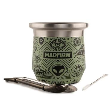Imagem de MADFLOW Xícara de erva mate. Copo mate de aço inoxidável com 2 bombillas. Cabaça de erva mate isolada a vácuo de parede dupla. Conjunto exclusivo de copo mate e bombilla