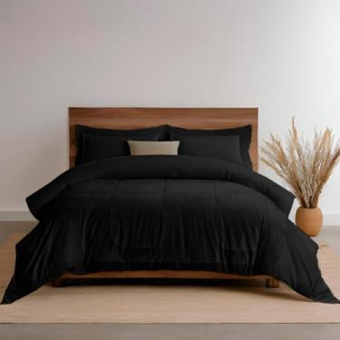 Imagem de Kit Enxoval 6 Peças Edredom Dupla Face e Jogo de Cama de Elástico e Fronhas Casal Queen Casa Dona (Preto)