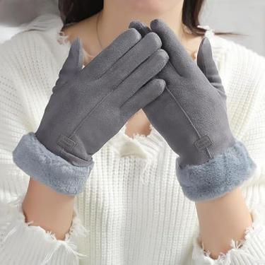 Imagem de Luvas térmicas femininas de inverno forradas com lã grossas e quentes com forro de camurça sintética para dirigir em clima frio, cinza