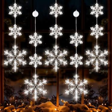 Imagem de 5 peças de luzes de janela de Natal, luzes cintilantes alimentadas por bateria, decorações de Natal internas e externas para decoração de vidro com ventosa e temporizador