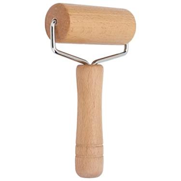 Imagem de Rolo de massa de madeira de faia com cabo de aço inoxidável, superfície antiaderente e aderência confortável para assar massa de biscoito de torta de pizza