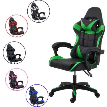 Imagem de Cadeira Gamer Ergonômica Reclinável com Almofadas para Lombar e Cervical – Couro Sintético 135 kg