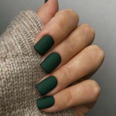 Imagem de 48 peças de unhas postiças verdes escuras foscas, quadradas, curtas, cola em unhas de gel, prensas, bastão de acrílico de mola em unhas postiças para mulheres, unhas extrcurtas, pequenas, pequenas