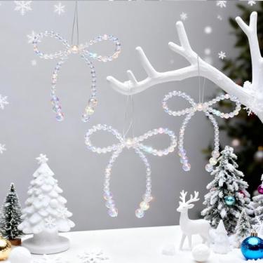 Imagem de VioraWhite Ornamentos de Natal com laço de pérola, enfeite de árvore, enfeite de pendurar de Natal, presente para casamento, chá de panela, chá de bebê, aniversário, decoração interna (12 peças