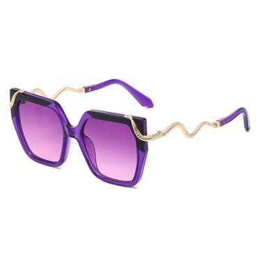 Imagem de Óculos de proteção femininos, estilo polígono oversized, com lentes degradê, armação de metal e des