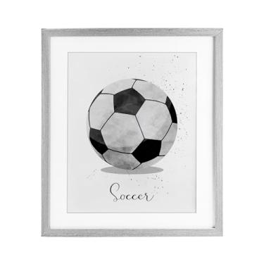 Imagem de Stupell Industries Impressão emoldurada cinza Let's Play Ball Soccer Under Glass, design de Christine Simpson Art, 40,6 x 33,5 cm