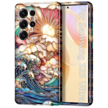 Imagem de Btscase Capa compatível com Samsung Galaxy S25 Ultra de 6,9 polegadas, padrão elegante 3 em 1, resistente, à prova de choque, PC rígido + capa protetora de silicone macio para mulheres e homens, verde