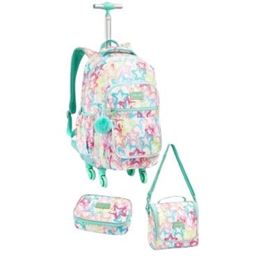 Imagem de Kit Mochila Rodinha 360º Juvenil Feminino Escolar 3 Peças Com Chaveiro pompom (Estrela)