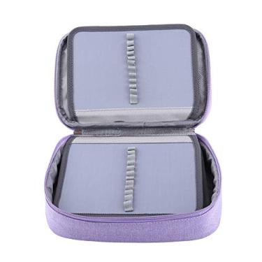 Imagem de Estojo de Tecido para Lápis, Bolsa para Caneta Com Zíper de 72 Compartimentos, Compartimentos Elásticos, Alça, para Crianças, Estudantes, Artistas (Roxo)