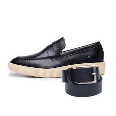 Imagem de Sapato Social Mocassim Masculino em Couro, Sola Tratorada 2cm, Estilo Elegante com Cinto (Preto e Branco, BR, Adulto, Numérico, 40)