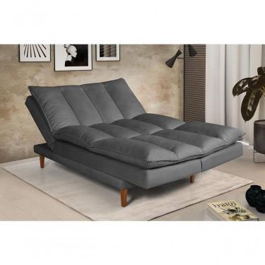 Imagem de Sofá Cama Vancouver 3 Lugares Império Reclinável Casal Pés Madeira Suede Cinza 380