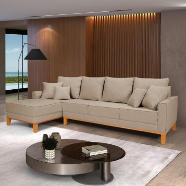 Imagem de Sofá Living 4 Lugares Beny Com Chaise Lado Esquerdo Linho Império Bege 201