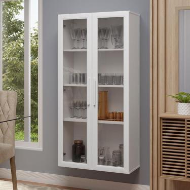 Imagem de Cristaleira Suspensa 70 Cm 2 Portas De Vidro Branco Madesa