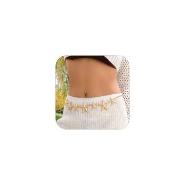 Imagem de YHWQYR Corrente de cintura em camadas e estrela do mar para mulheres, bijuteria moderna de praia com concha de caubói e pingentes de vieiras para roupas de verão e acessórios de banho, Adjustable