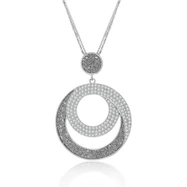 Imagem de Colar longo com pingente feminino, lua de cristal brilhante, colar grande com pingente, hipoalergênico banhado a ouro, prata, colar feminino longo em camadas, One size, Metal, Sem Pedra Preciosa