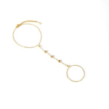 Imagem de RUOXITIA Pulseira de ouro com conexão de anel de dedo, anel de dedo banhado a ouro 18 K, joia ajustável de zircônia, presente de tendência personalizado feminino, Small, Aço inoxidável, Zircônia