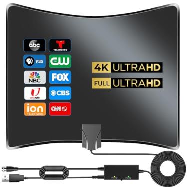 Imagem de Antena de TV atualizada 2025 para Smart TV interna, antena de TV de longo alcance de 2800 milhas para canais locais, antena digital para HDTV com amplificador de sinal suporta cabo coaxial 4K 8K 1080p