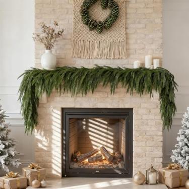 Imagem de Guirlanda de pinheiro norfolk artificial premium 30% Fuller, 2 unidades, 1,8 m, guirlanda de pinheiro de inverno com toque real, para escadas, mesa, manto, parede, decorações de Natal internas e