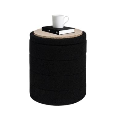 Imagem de CAIPINFUL Otomano redondo com armazenamento, mesa de centro boucle otomana, apoio para os pés para corredor, sala de estar, quarto, preto