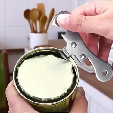 Imagem de Abridor de latas multifuncional de aço inoxidável com aderência ergonômica - Ferramenta de cozinha durável para abrir latas e garrafas facilmente, design compacto e portátil