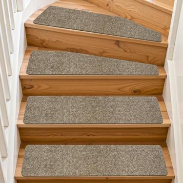 Imagem de Pure Era Tapete de escada cortável antiderrapante para degraus de madeira, protetor de escada, reutilizável (14 peças, cinza creme)