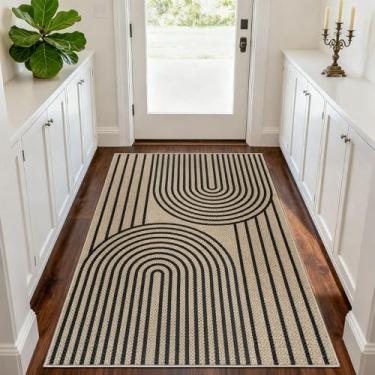 Imagem de VSIWB Easy Jute Tapete de entrada para varanda 7,5 x 12,5 cm, hall de entrada, exterior, pátio, tapete lavável, antiderrapante, moderno, preto, arco-íris, tapete para sala de estar, cozinha, quarto