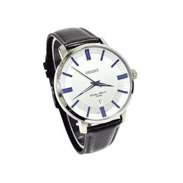 Imagem de Orient MBSC1038 S1NX, Relógio Masculino Analógico, Pulseira em Couro Preto, Mostrador Prateado com Marcadores Azuis, Resistente à Água 50m