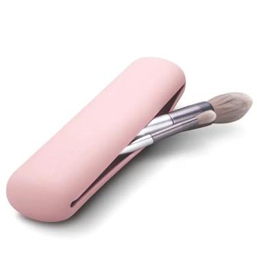 Imagem de Suporte de pincel de maquiagem de viagem, silicone moderno e portátil, suporte de pincéis de rosto para cosméticos, organizador de ferramentas de maquiagem macio e elegante para viagens - cáqui, rosa