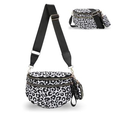 Imagem de Bolsa transversal quadriculada para mulheres, espaçosa bolsa xadrez de nylon com carteira removível, alça ajustável, pochete de grande capacidade, Oncinha branco, One Size, Xadrez