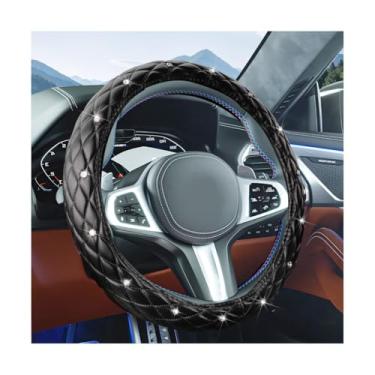 Imagem de Sandfren Capa de volante de carro brilhante, protetor de volante de veículo de strass de cristal de 38 cm com anel interno, acessórios interiores automotivos de diamante, universal para caminhões