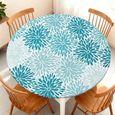 Imagem de COTAIL Toalha de mesa redonda com capa de mesa elástica à prova d'água para mesa redonda de até 155 a 165 cm, capa circular à prova de óleo para cozinha, jantar, acampamento, piquenique, festa