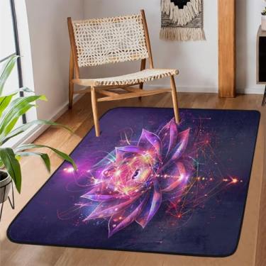 Imagem de Tapete de área para sala de estar, lavável à máquina, mandala, psicodélico, roxo, antiderrapante, tapete macio, para sala de estar, quarto, sala de jantar, berçário, cozinha, decoração de casa