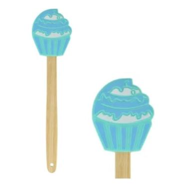 Imagem de Espátula de Silicone Com Cabo De Madeira Decorada Cupcake (Verde)