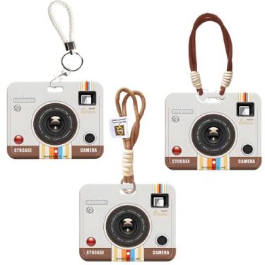 Imagem de 3 porta-cartões fotográficos em forma de câmera – visor horizontal com janela transparente, capa protetora para crachá para cartão de estudante, cartão de ônibus, identidade, cartões de crédito