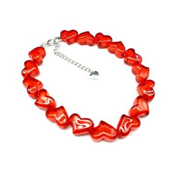 Imagem de Colar gargantilha com contas de coração de acrílico colorido para mulheres, meninas, amigas, presente de dia dos namorados, Metal, Liga metálica.