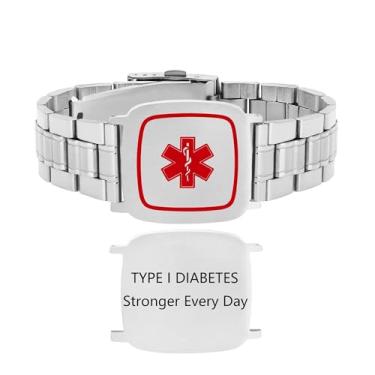 Imagem de Vivaday Pulseira de alerta médico masculina | Pulseira de corrente larga de identificação de aço inoxidável | Pulseira de gelo de contato de emergência gravada personalizada | Símbolo EMS da Estrela