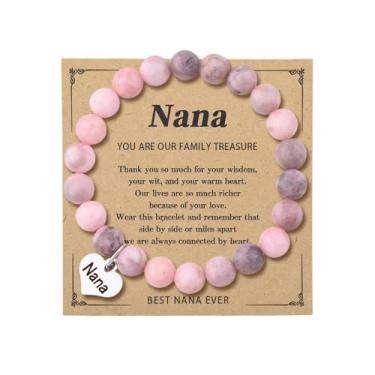 Imagem de Sdopbinbin Gigi Mimi Presente de aniversário para avó avó pulseira de contas rosa para mulheres Nana Grammy presentes de Dia das Mães para Mimi Gigi, Small, Resina, Sem Pedra Preciosa