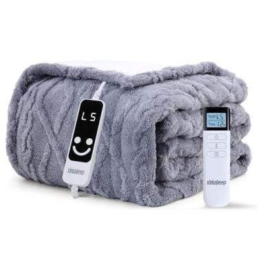 Imagem de XINIUSLEEP Cobertor elétrico aquecido 157 x 213 cm, manta elétrica de tafetá sherpa macia com 5 níveis de aquecimento e desligamento automático de 1 a 12 horas, manta aquecida com proteção contra