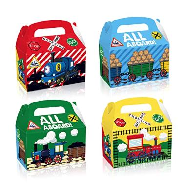 Imagem de 12 peças, caixa de lembrancinha de festa de trem, caixas de papelão portáteis vintage para festa de trem, tema de trem de transporte, caixas de presentes de aniversário para chá de panela de casamento