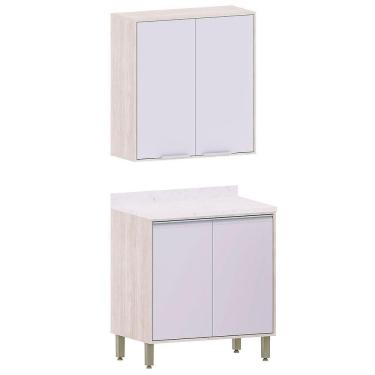 Imagem de Kit Armário Aéreo E Balcão 2 Portas 80 Cm Atenas Cinza Cristal