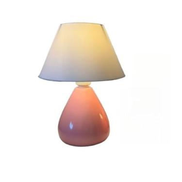 Imagem de Abajur Luminaria de Ceramica Porcelana Bivolt Cupula Gota para Decoração Quarto Escritorio Decoração(Rosa)