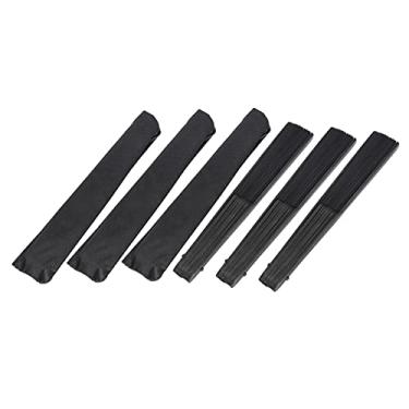 Imagem de 3 pçs estilo retro ventilador dobrável de bambu portátil com manga ventilador de refrigeração decorativo elegante para presente de escritório em casa preto 38x21cm