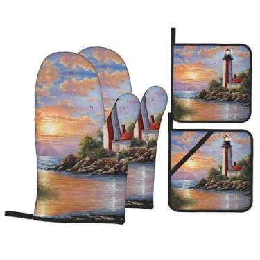 Imagem de Pintura de diamante - Conjunto de luvas de cozinha estampadas com suportes de tampa, luvas de forno resistentes ao calor para manusear panelas quentes, grelhar, churrascos, kit de 4 peças.