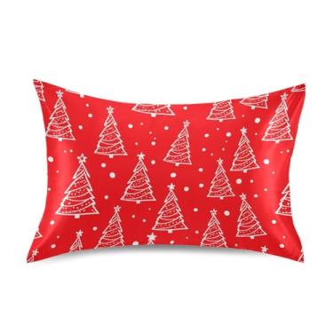 Imagem de Wassud Capa de almofada de cetim vermelho para cabelo e pele de árvore de Natal fronhas de seda lisa Queen Size Capas de travesseiro respiráveis com fecho de envelope